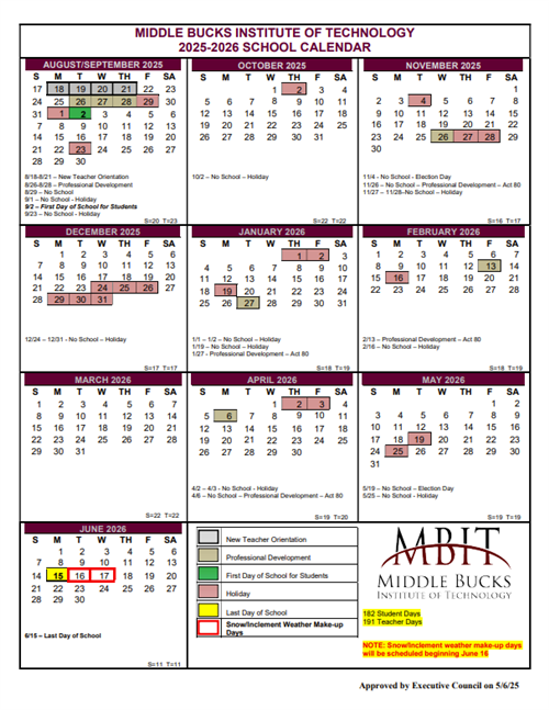 2025-2026 MBIT calendar